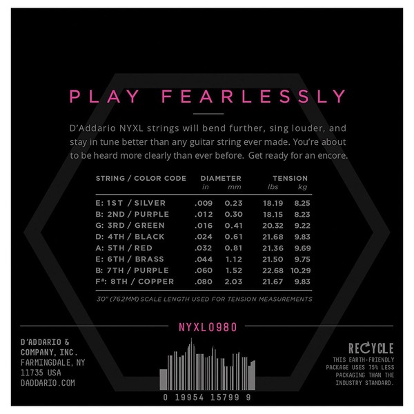 D'Addario NYXL0980 8-String Electric Guitar Strings, Super Light