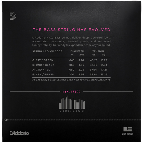 Daddario NYXL45100, Bass Gtr String Set Long Scale Regular 45-100