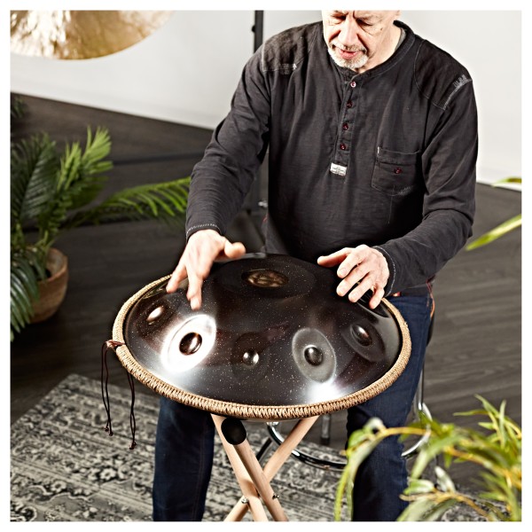 Gear4music Life Handpan 10 Notes D Kurd with Carrying Bag, Black Rainbow