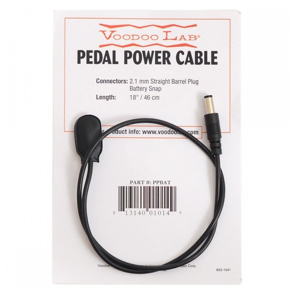 Voodoo Lab Straight Barrel To Battery Snap Cable 18 Inch