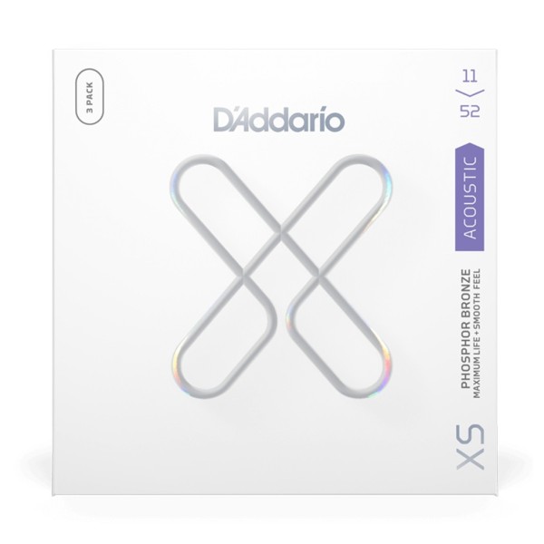D'Addario XSAPB1152-3P XS Phosphor Bronze Coated Acoustic, Custom Light, 11-52, 3 Pack