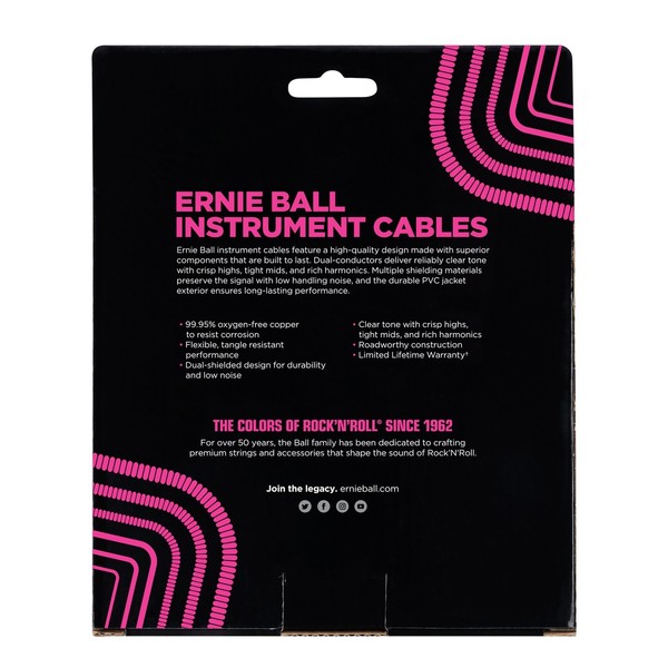 Ernie Ball P06044 30ft Straight-Straight Coiled Cable, Black
