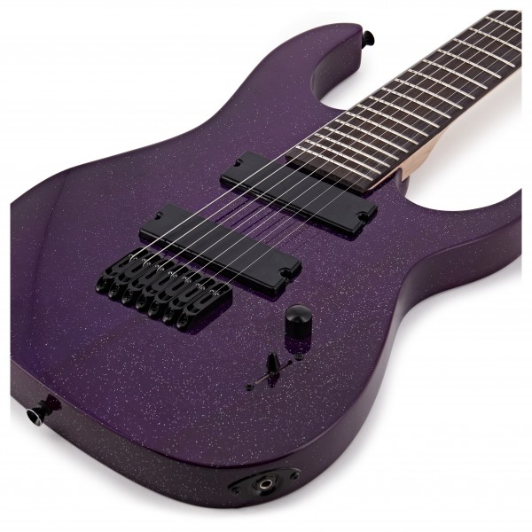 Harlem S 7-String Fanned Fret Guitar by Gear4music, Purple Sparkle