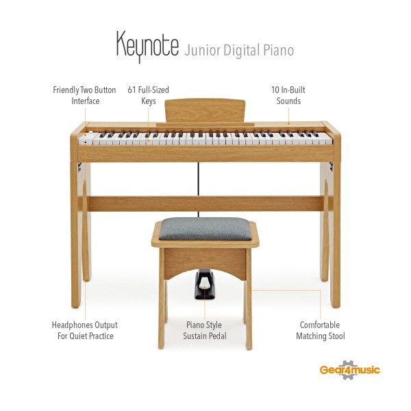Keynote Junior Digital Piano & Stool by Gear4music, Light Oak