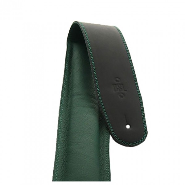 DSL GEG25 Padded Garment Leather 2.5" Guitar Strap, Black and Green