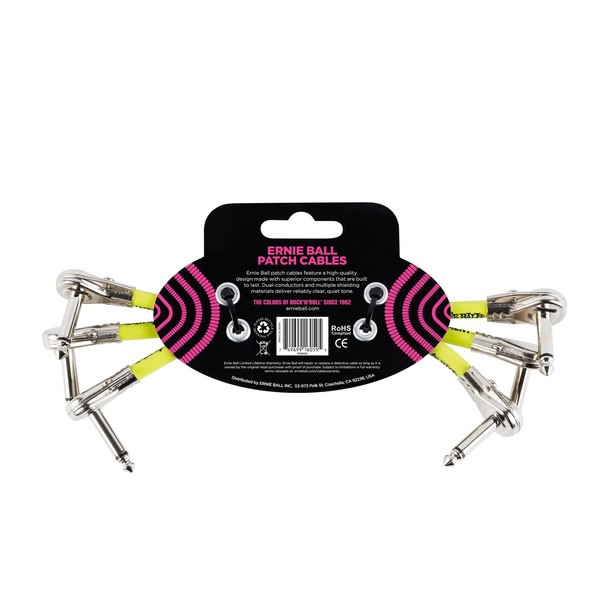 Ernie Ball P06059 6" Pancake Patch Cable 3 Pack, Black