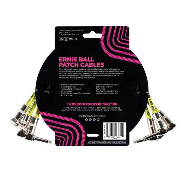 Ernie Ball PO6075 1ft Patch Cable 3 Pack, Black
