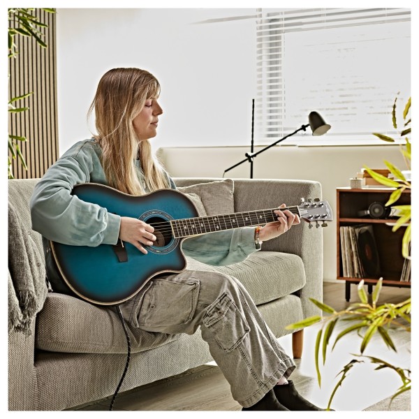 Roundback Electro Acoustic Guitar by Gear4music, Blue Burst