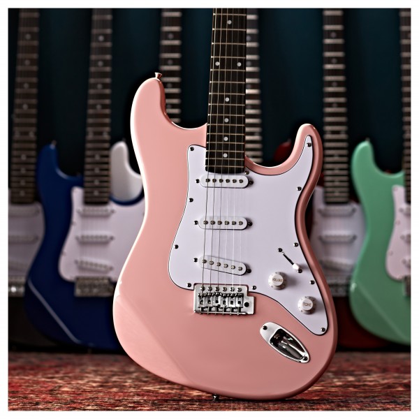 LA Electric Guitar Pink, 10W Guitar Amp & Accessory Pack