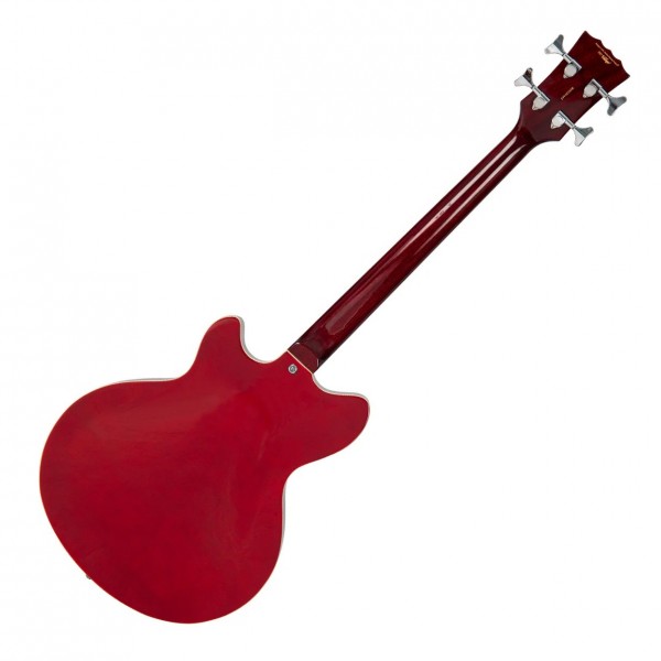 Vintage REVO Supreme Hollowbody Short Scale Bass, Cherry Red