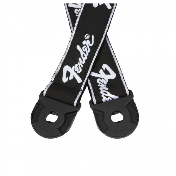 Fender Quick Grip Locking End Strap, Black w/ White Running Logo, 2"