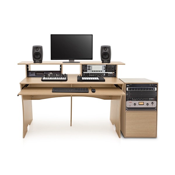 3 Tier Pro Audio Studio Desk + Rack Cabinet, Wood