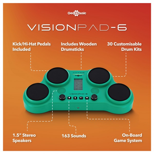 VISIONPAD-6 Electronic Drum Pad Pack by Gear4music, Green