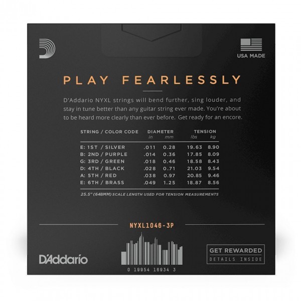 D'Addario NYXL1046-3P Electric Guitar Strings .010 - .046, 3 Pack