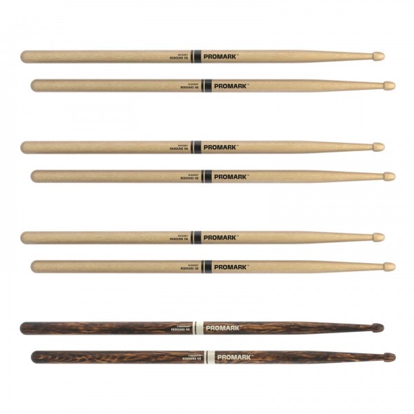 Promark Rebound 5B Hickory Acorn Wood Tip, FireGrain Bonus 4 Pack
