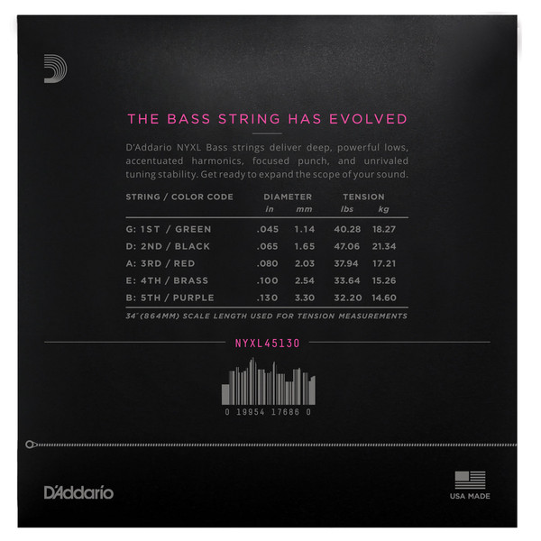 Daddario NYXL45130, Bass Gtr 5 String Set Light Long Scale 45-130