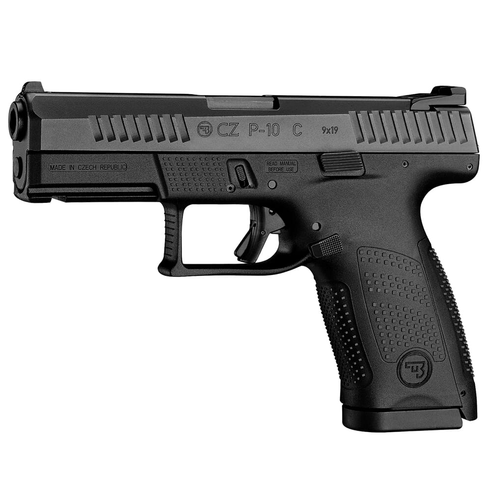 CZ-USA P-10 C 9mm 15rd Blk Handgun w/Polymer Frame, Nitride Slide, 3 Back Straps, Rev Mag Catch 95120