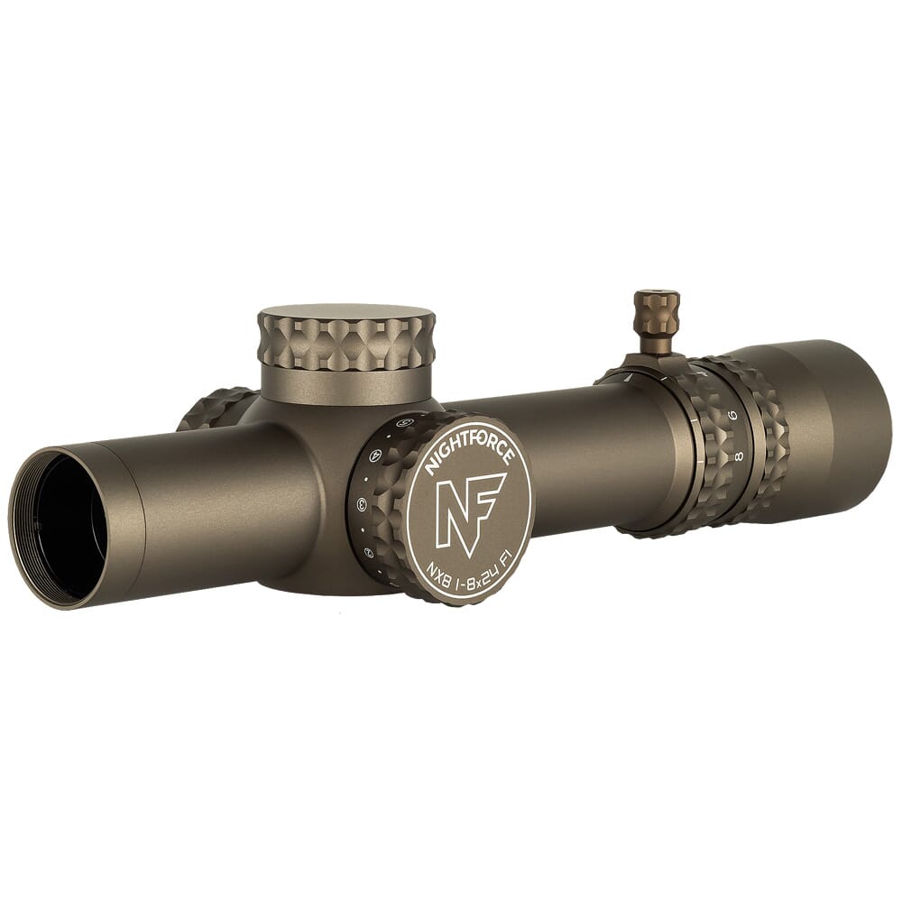 Nightforce NX8 1-8x24mm F1 ZeroStop .5 MOA Capped E/W PTL FC-MOA Dark Earth Riflescope C691