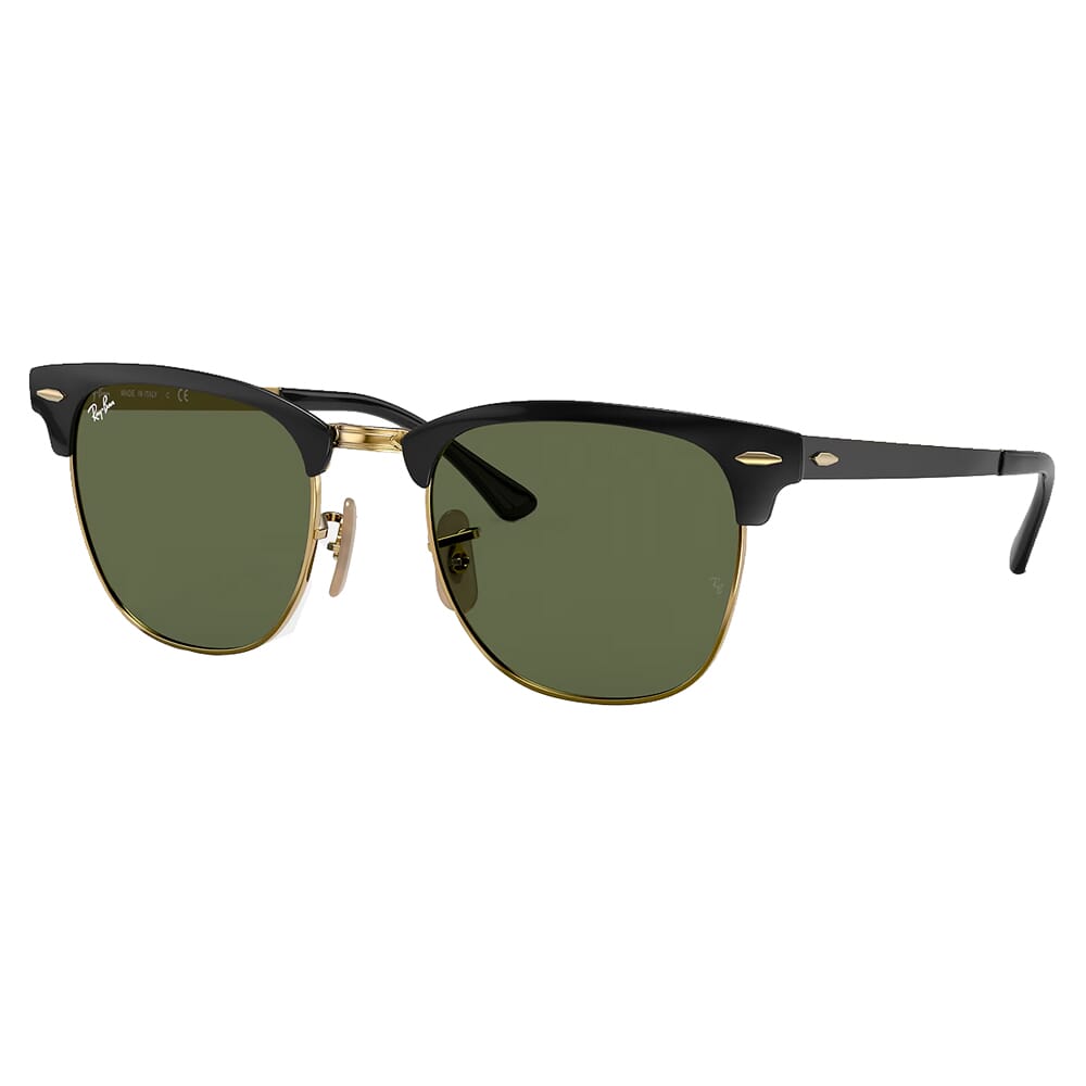 Ray-Ban Clubmaster Polished Black/Gold Sunglasses w/G-15 Green Polarized Lenses 0RB3016-901/58-51