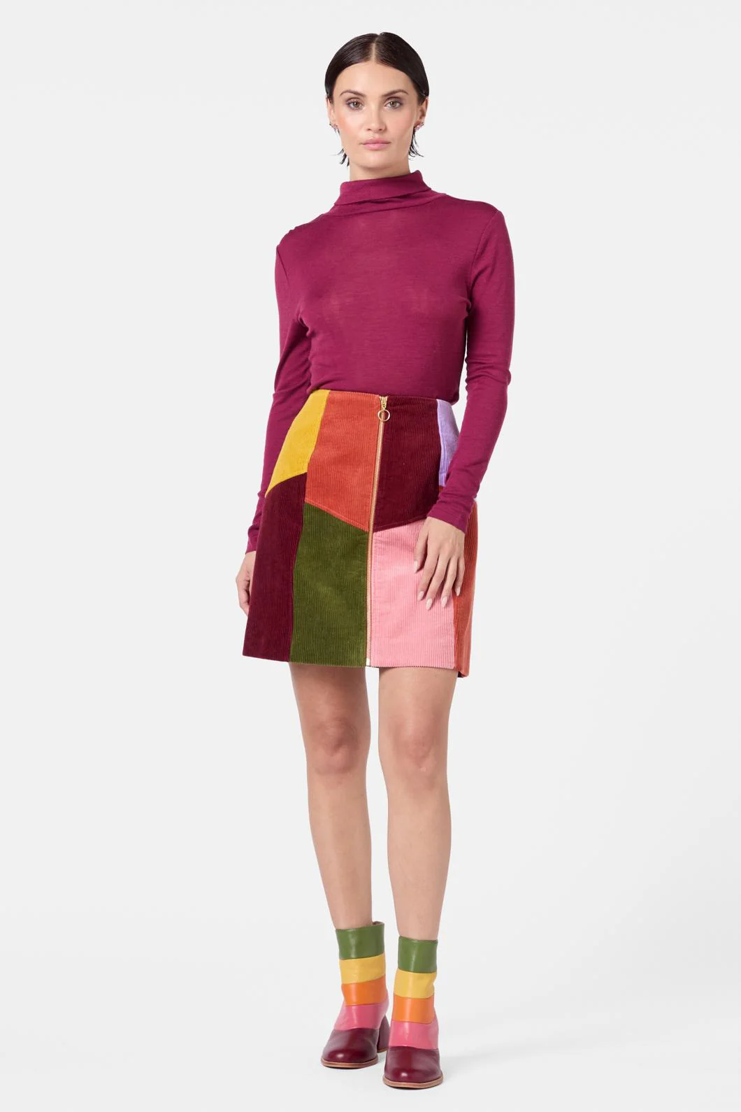 Retro Spliced Cord Skirt