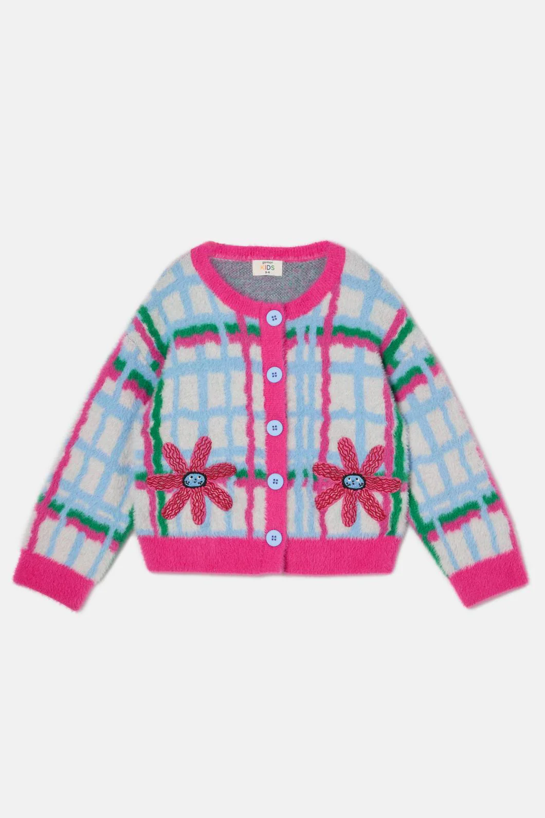 Fluffy Check Kids Cardigan