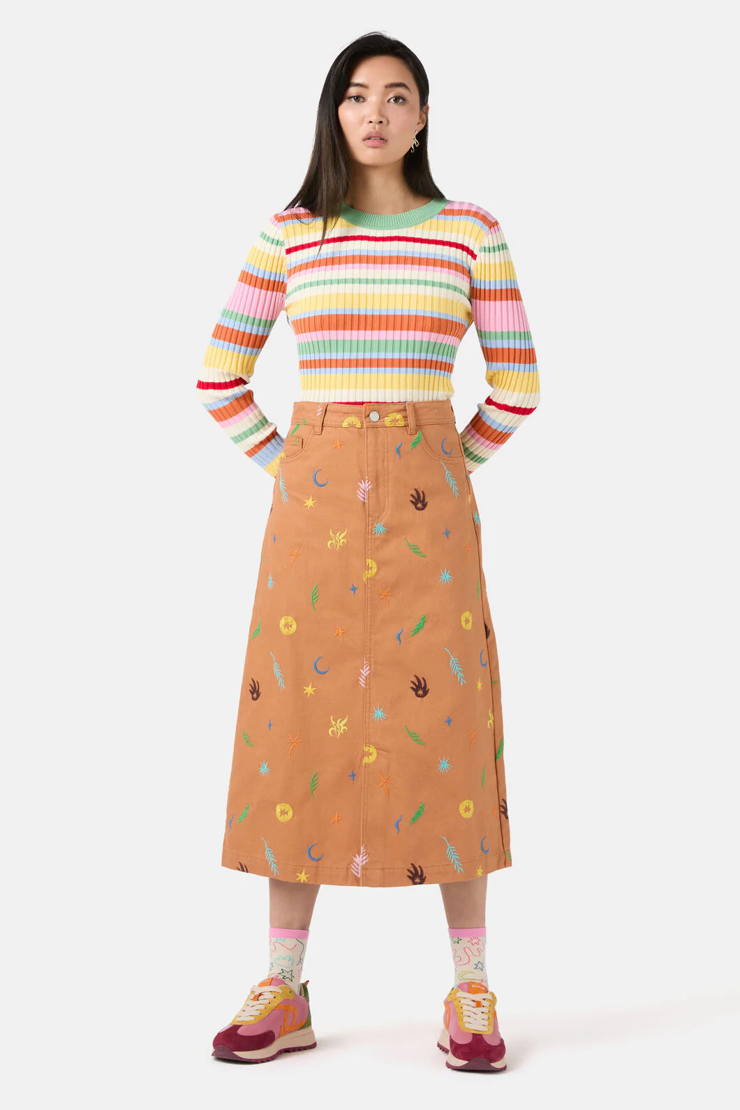 Desert Garden Denim Midi Skirt