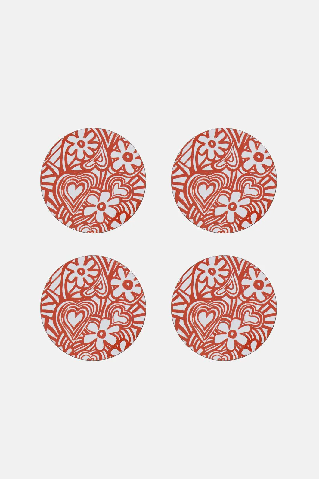 Red Flower Coaster Set 4