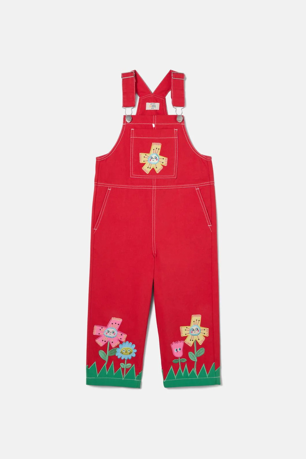 Red Floral Kids Overalls