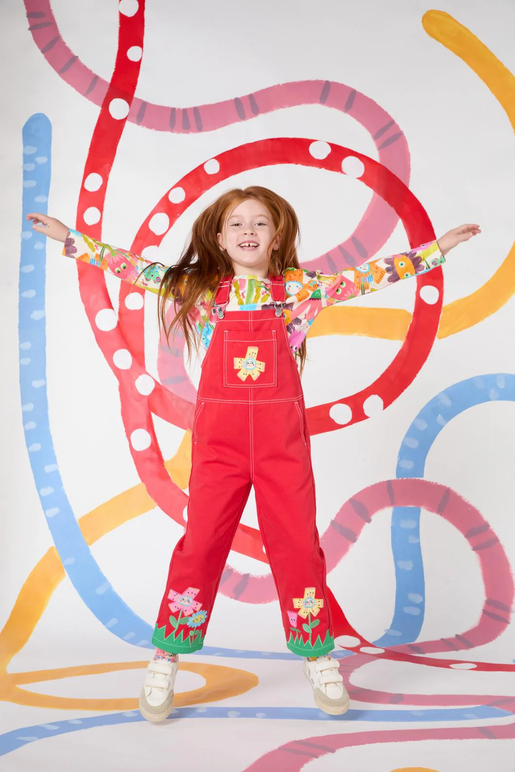 Red Floral Kids Overalls