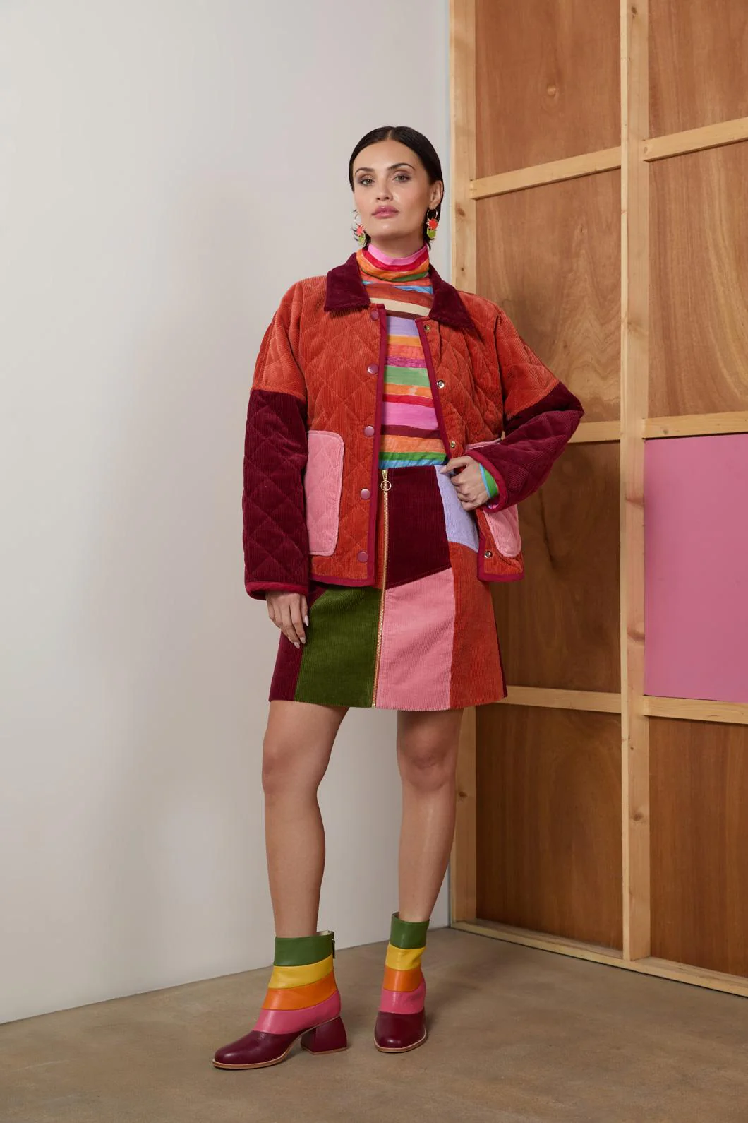 Retro Spliced Cord Skirt