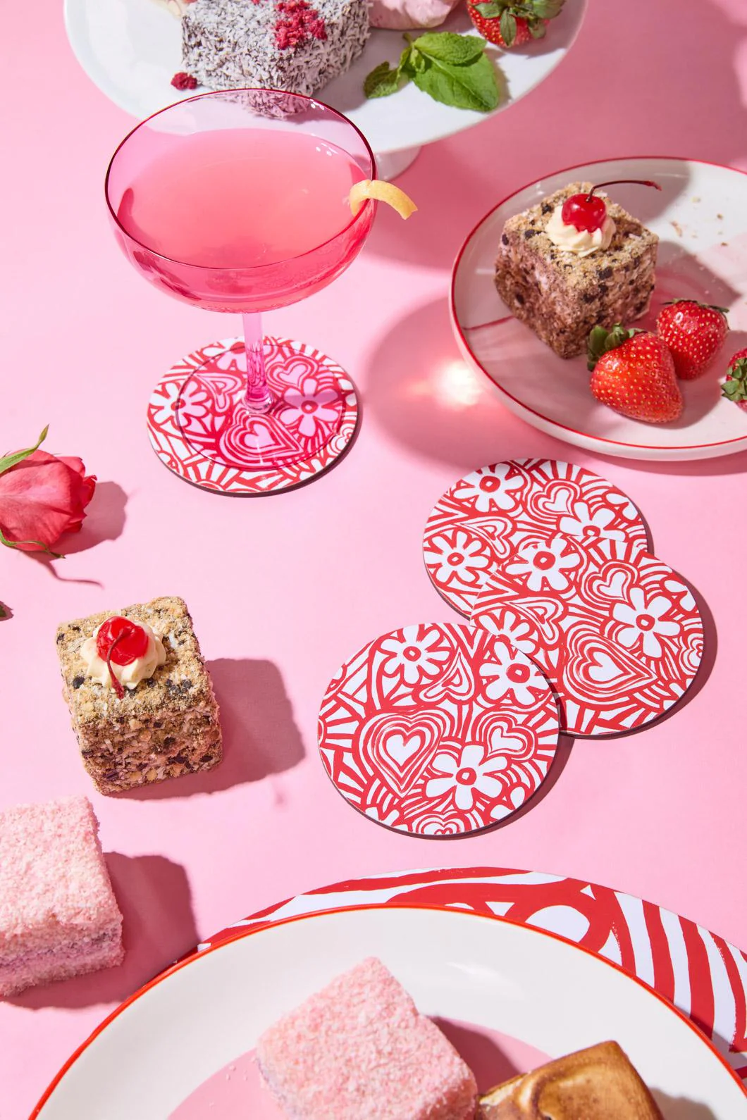 Red Flower Coaster Set 4