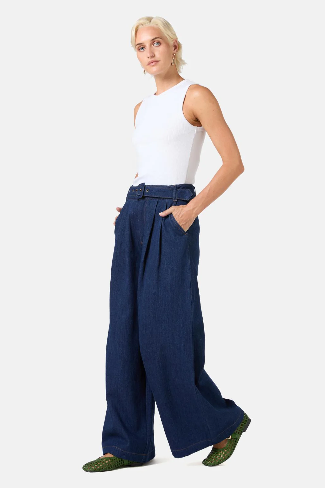 Pleat Palazzo Jeans