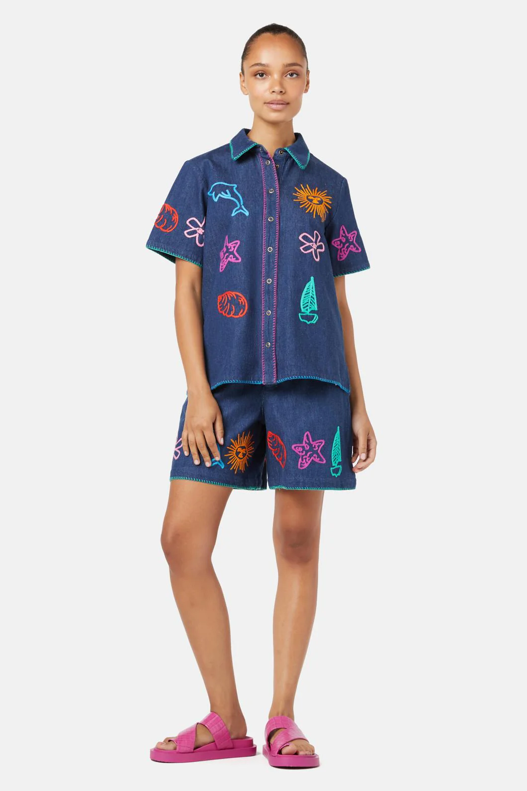 Taking Time Embroidered Denim Shirt