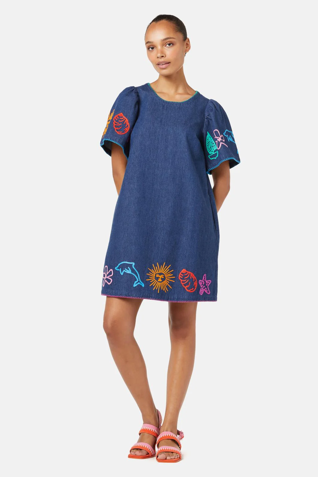 Taking Time Embroidered Denim Dress