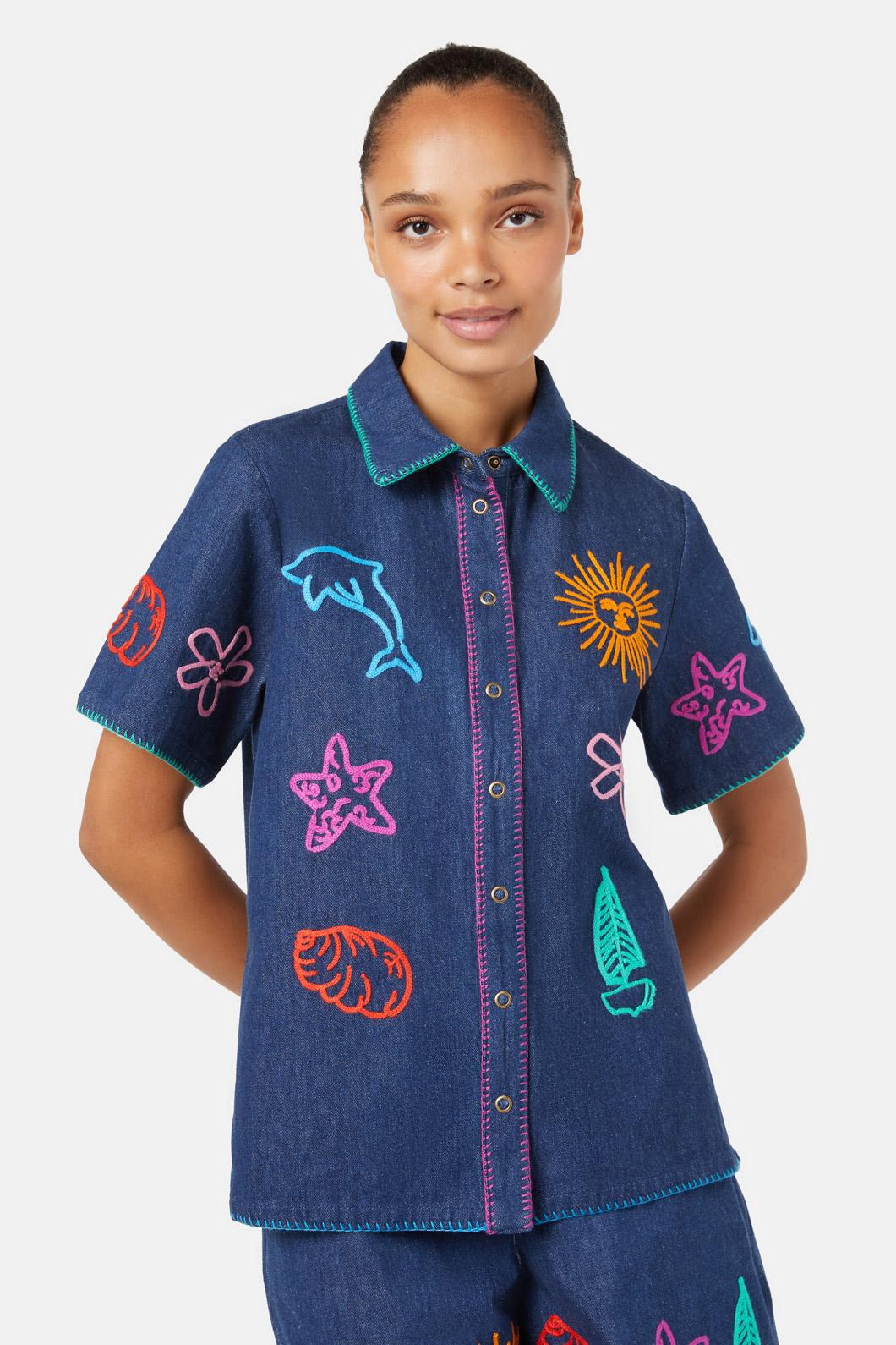 Taking Time Embroidered Denim Shirt