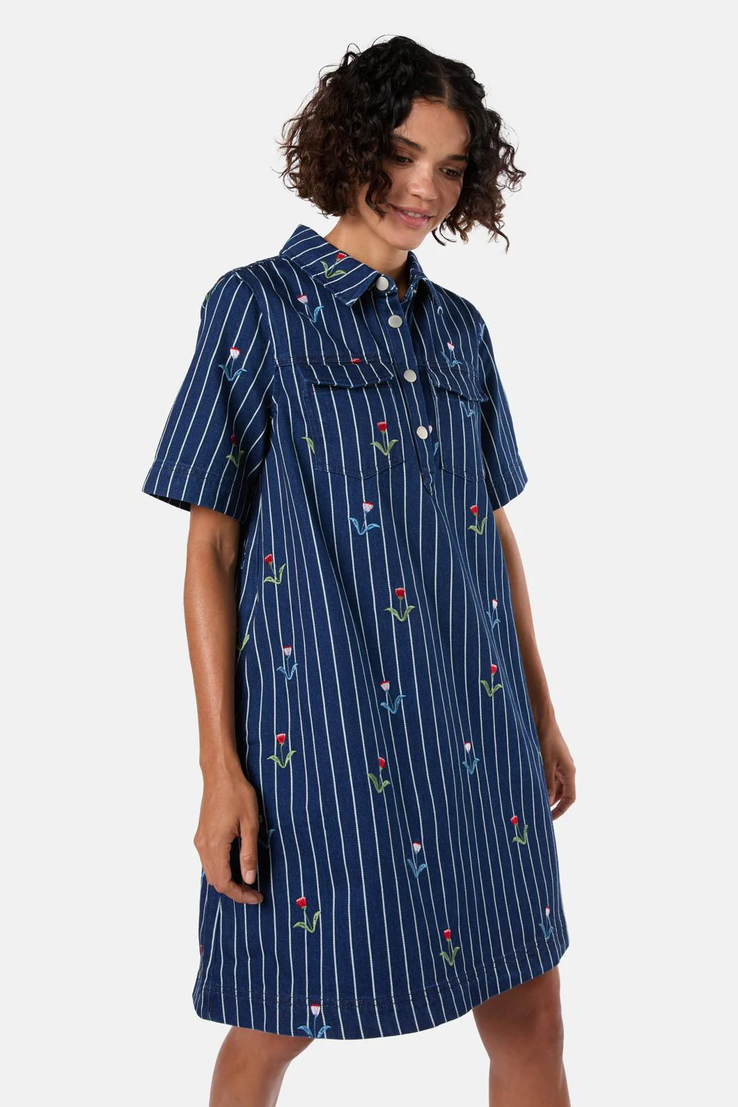 Rosette Denim Shirt Dress