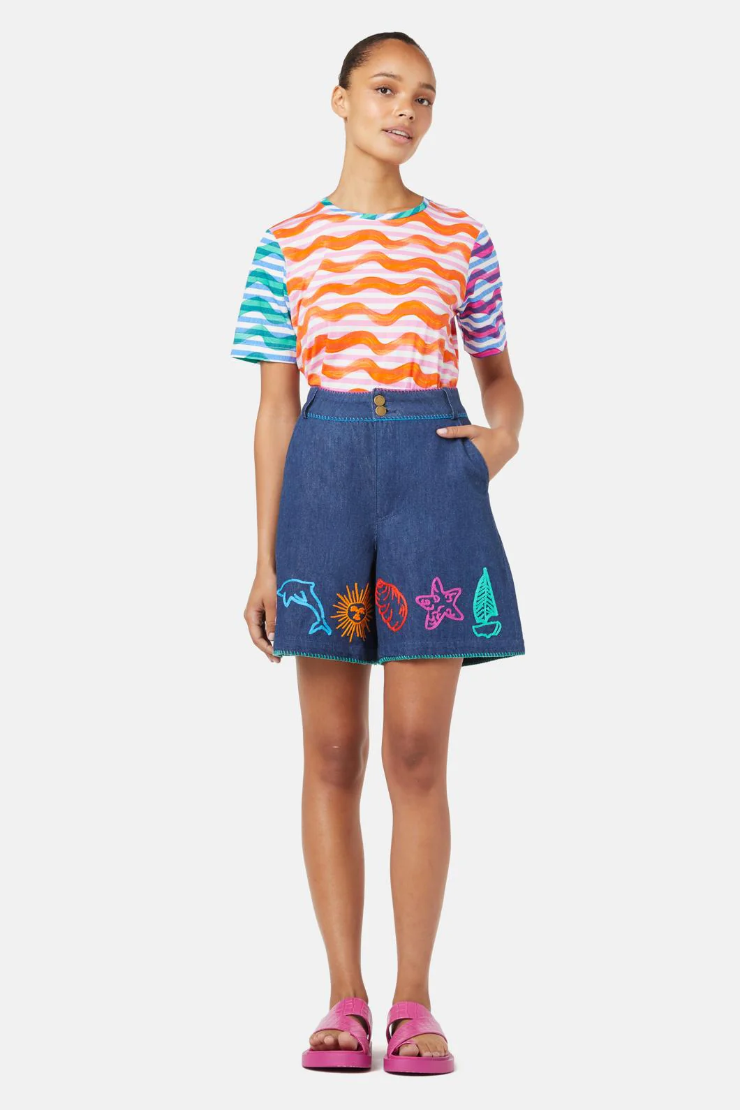 Taking Time Embroidered Denim Short