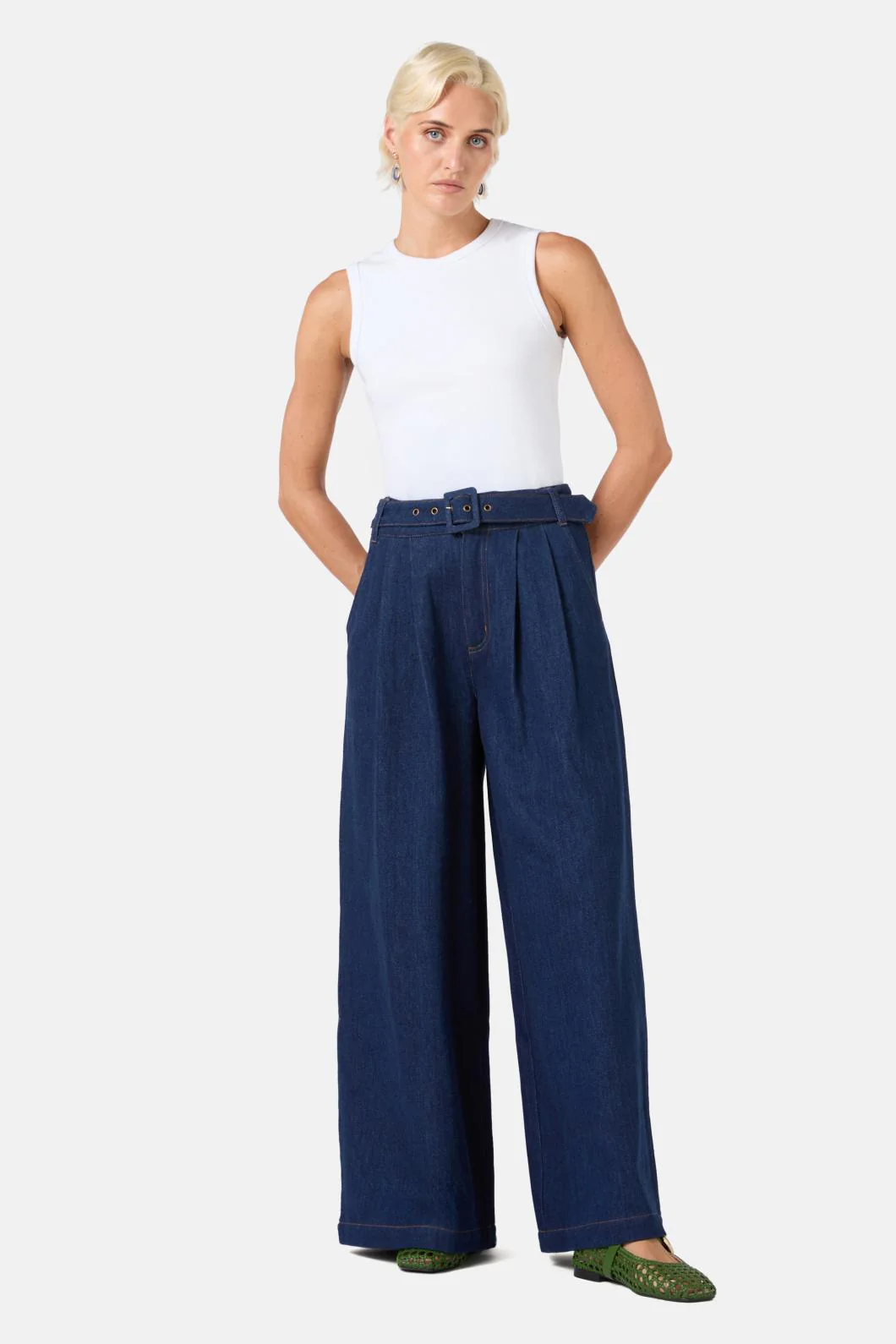 Pleat Palazzo Jeans