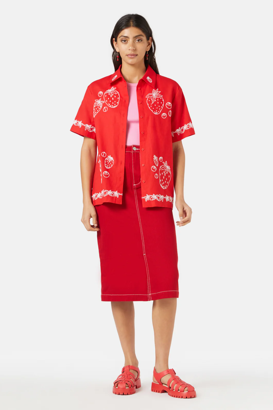 Strawberry Patch Embroidered Shirt