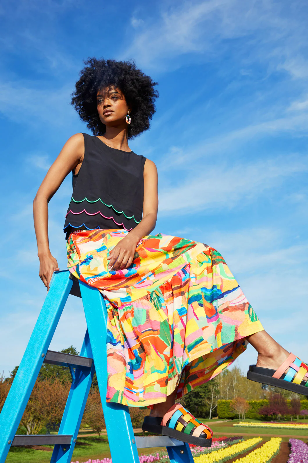 Neon Scallop Embroidered Tank