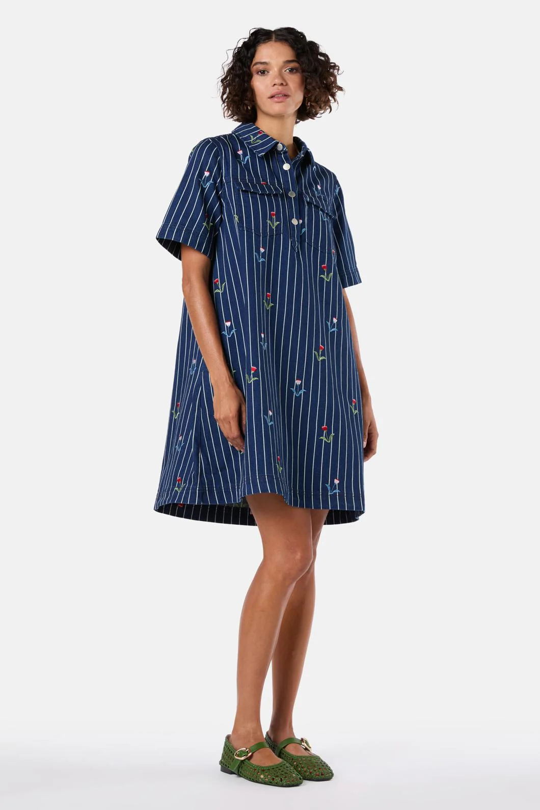 Rosette Denim Shirt Dress