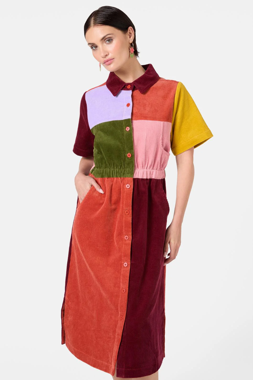 Retro Spliced Corduroy Dress