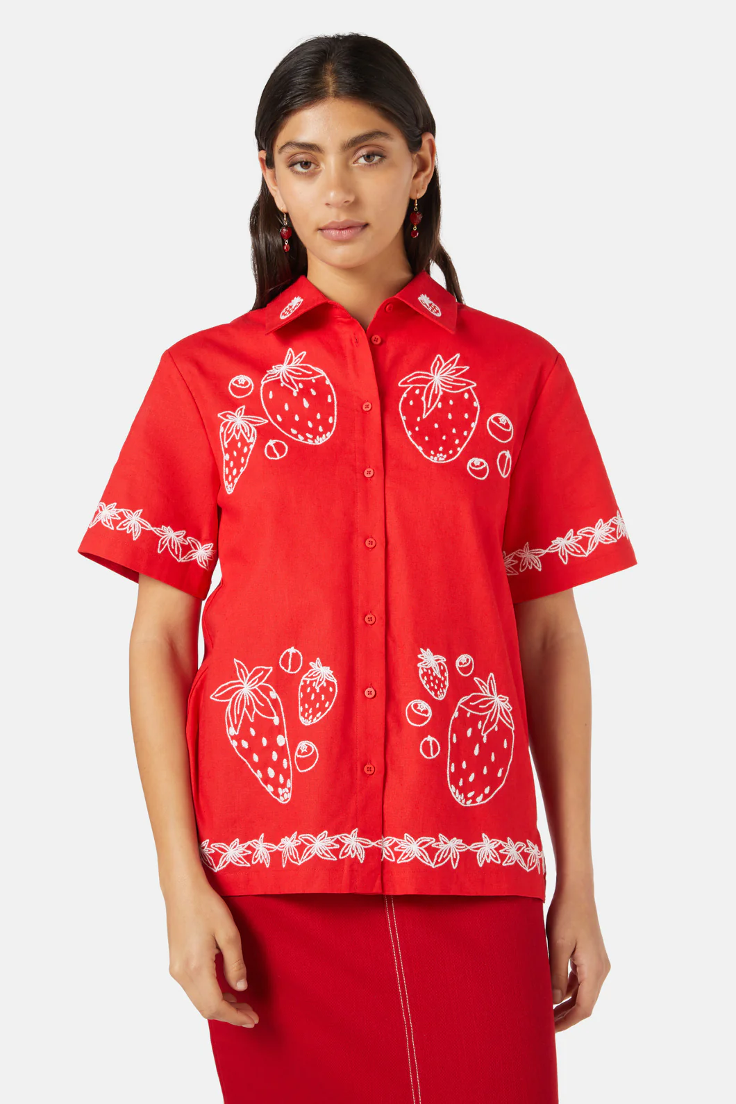 Strawberry Patch Embroidered Shirt