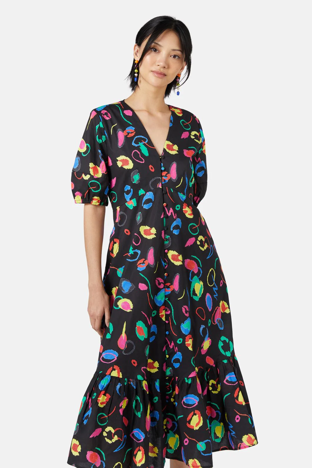 Neon Scribble Tiered Dress