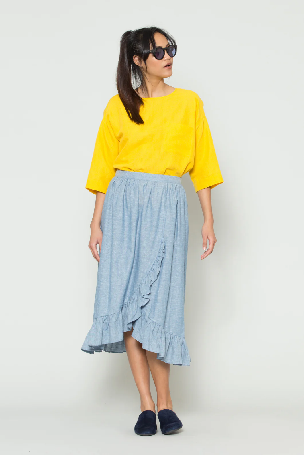 Chambray Frill WrapSkirt