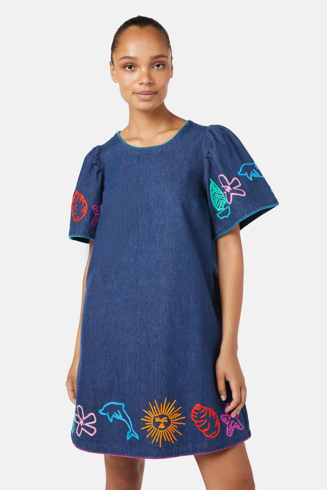 Taking Time Embroidered Denim Dress