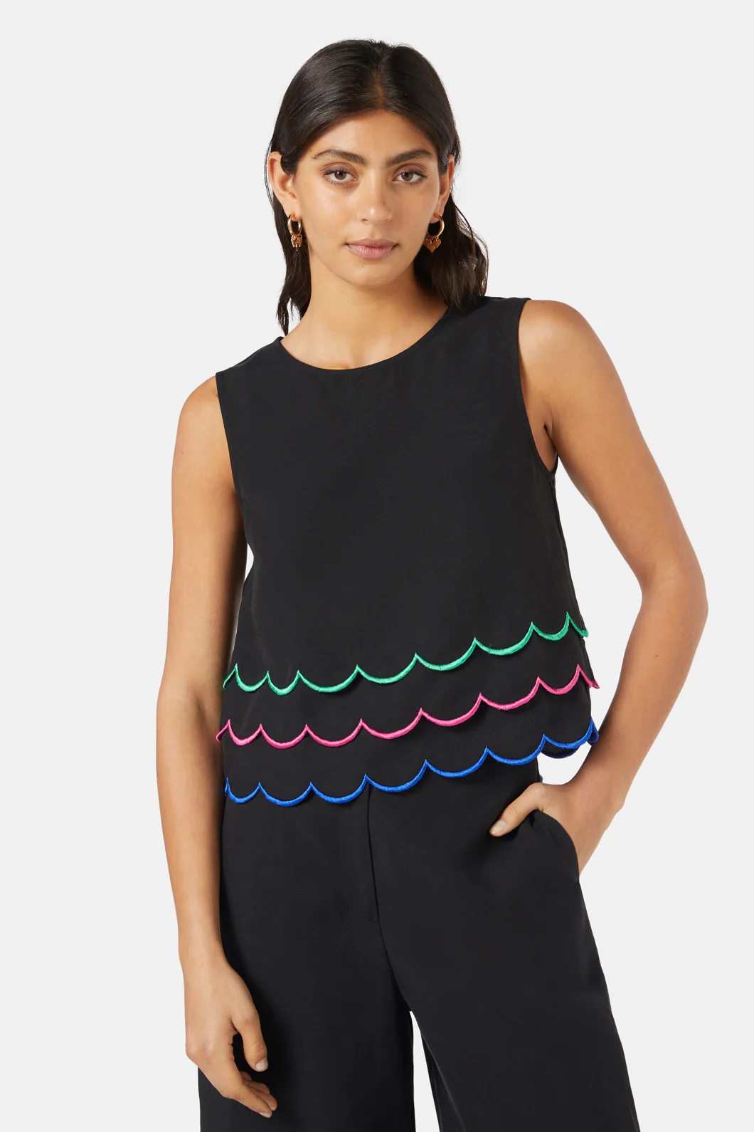 Neon Scallop Embroidered Tank