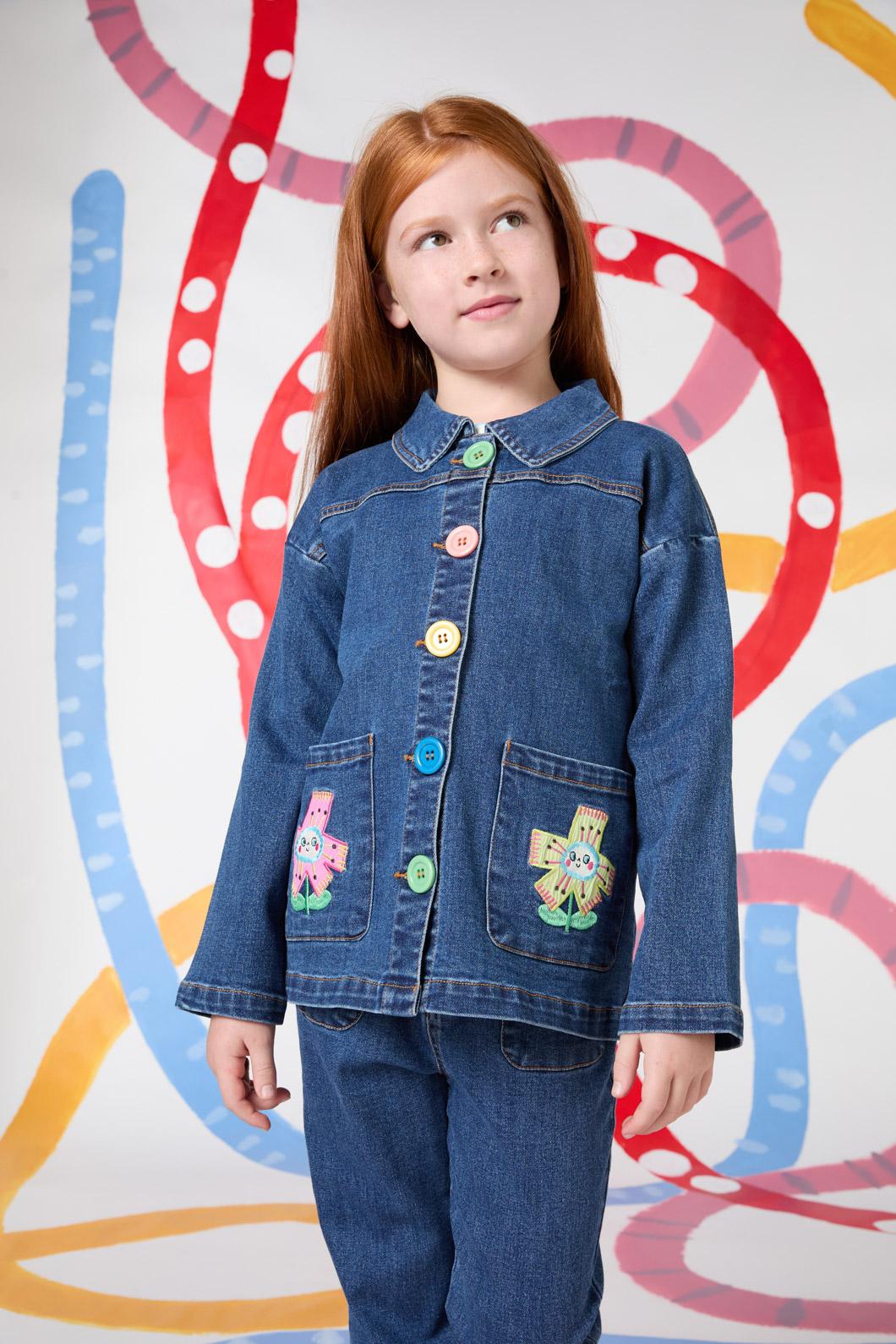 Happy Floral Kids Denim Jacket