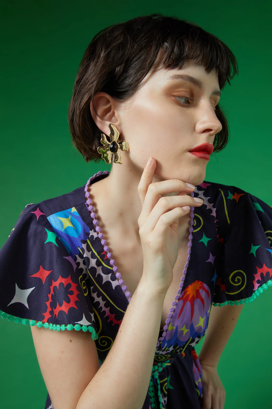 Golden Tropic Check Flower Earring