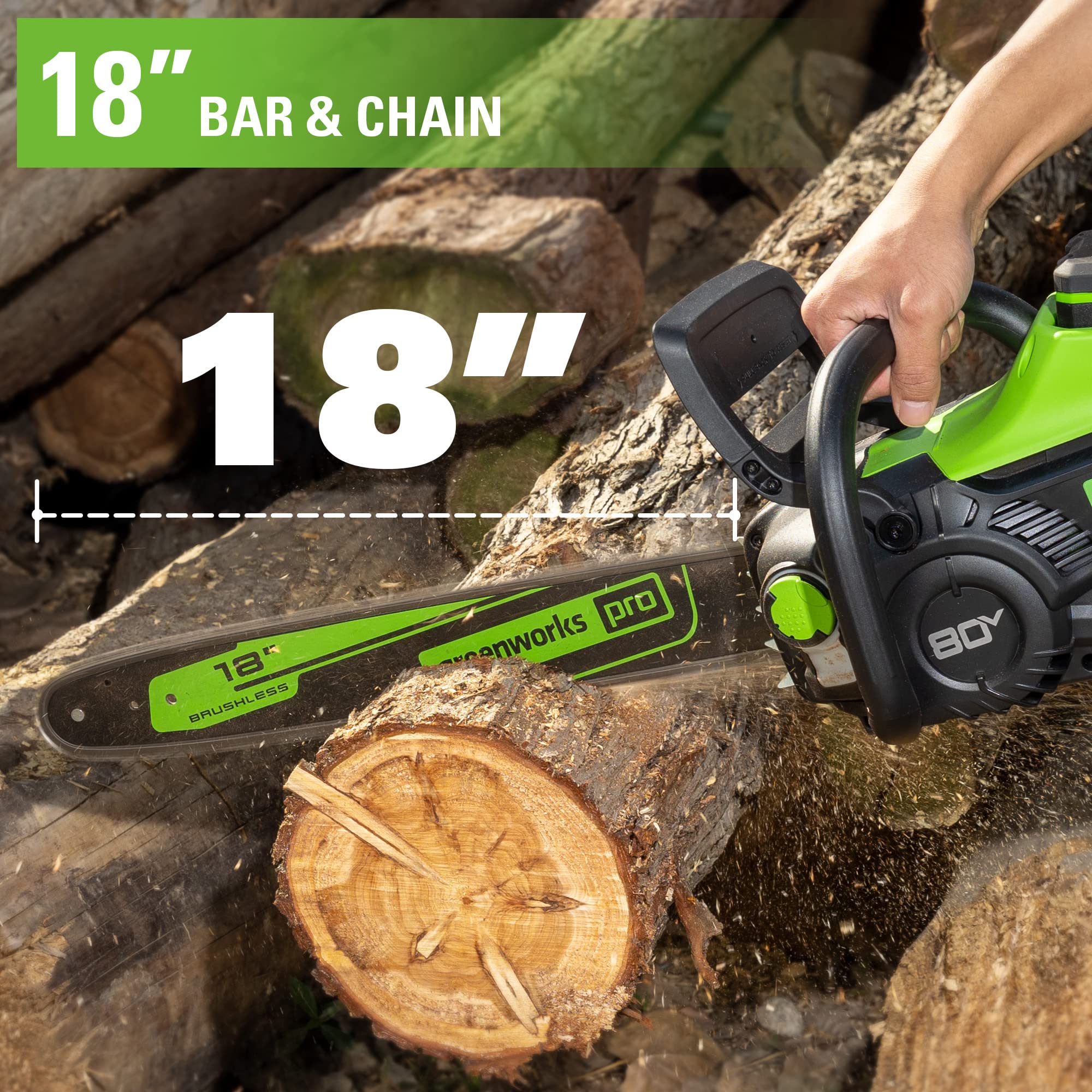 80V 18 Cordless Battery Chainsaw w/ Two Extra Chains (Tool-Only)
